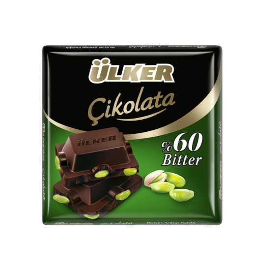 ÜLKER ÇİKOLATA FISTIKLI %60 BİTTER KARE 65 GR